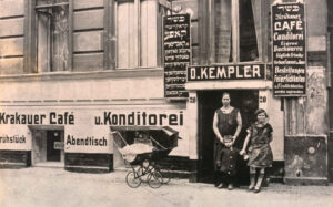 The Kempler family poses in front of their cafe in the Scheunenviertel